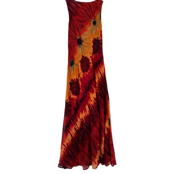 Vintage Tessuto Tie Dye Maxi Dress Red Orange Rayon Boho 90s Style Made in USA S - Picture 3 of 8